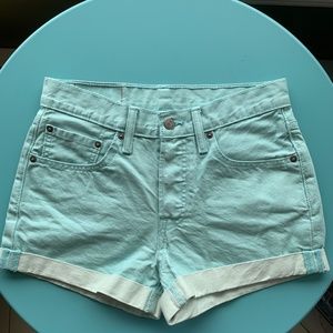 LEVIS 501 Woman's Mid-Rise Shorts Blue Cyan